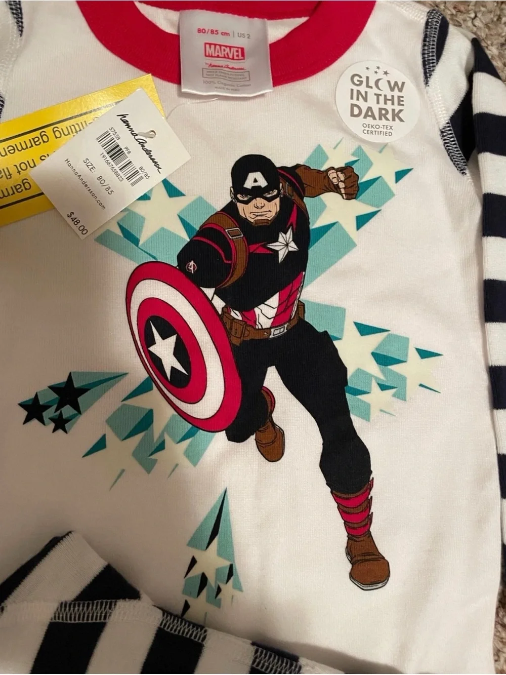 NWT Hanna Andersson Captain America Glow-in-the-Dark Pajama Set